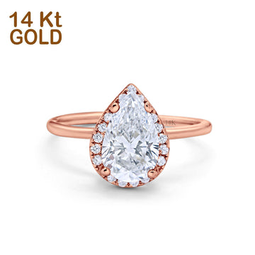 14K Rose Gold Teardrop Pear Wedding Ring Simulated Cubic Zirconia Size-7